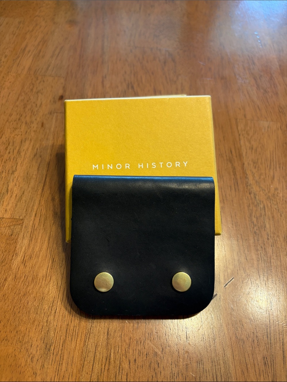 Minor History Black Leather Card Wallet with Brass Snaps